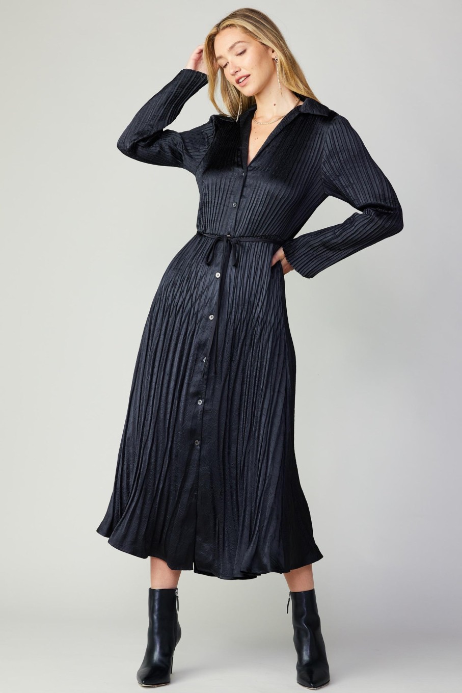 CURRENT AIR Plisse Button Down Dress Midi Dresses