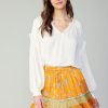 CURRENT AIR Rope Trim Neckline Blouse Long Sleeve Tops