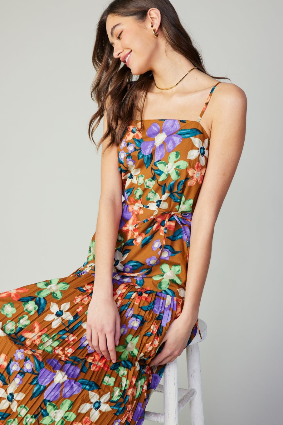 CURRENT AIR Floral Pleated Skirt Maxi Dress Maxi Dresses