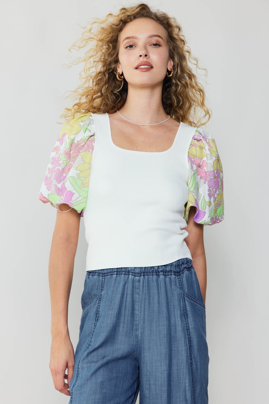 CURRENT AIR Contrast Sleeve Knit Top Sets