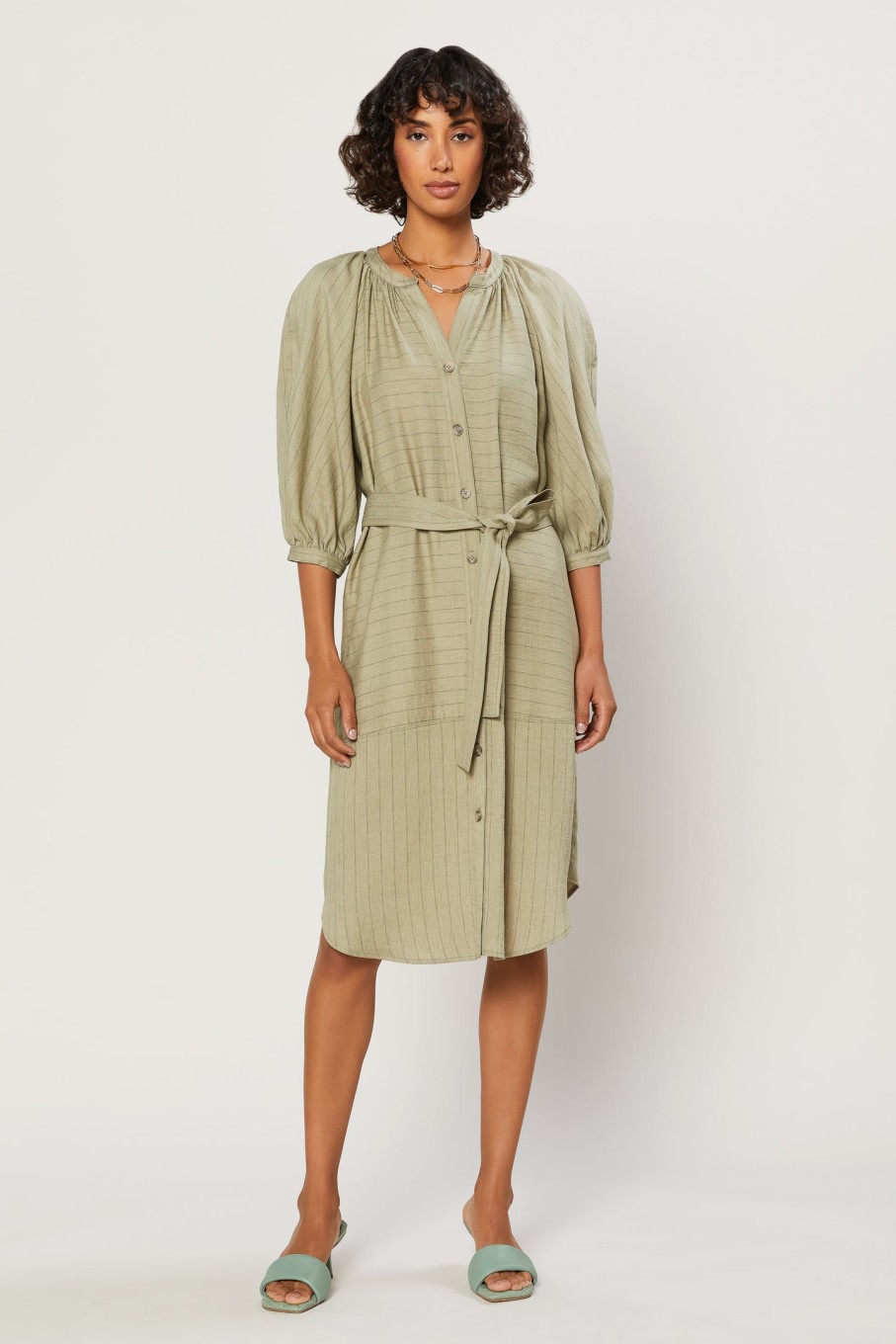 CURRENT AIR Striped Button Up Dress Midi Dresses