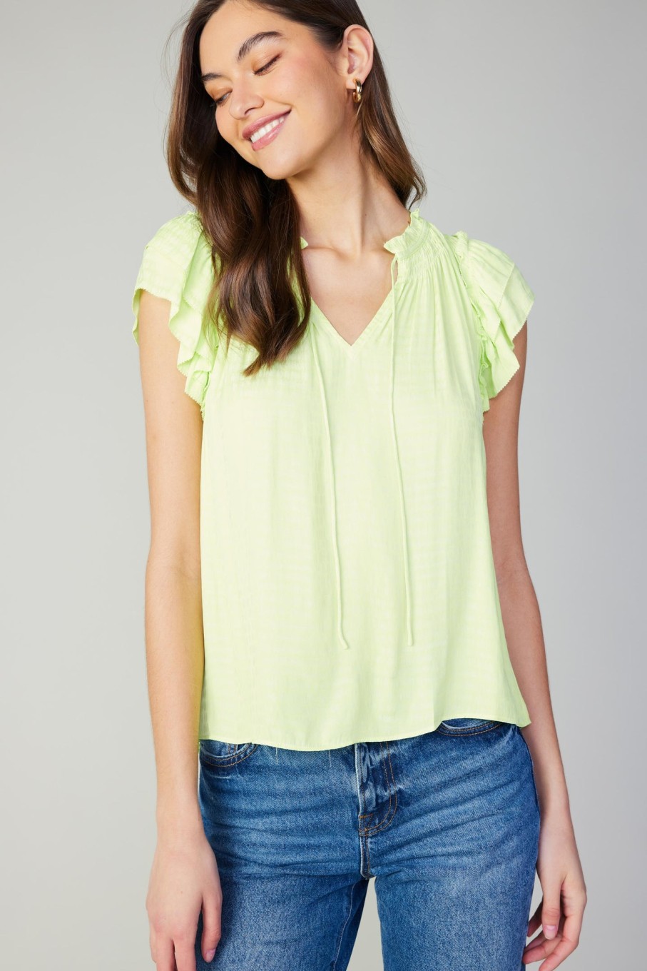 CURRENT AIR Sadie Tiered Sleeve Blouse Short Sleeve Tops