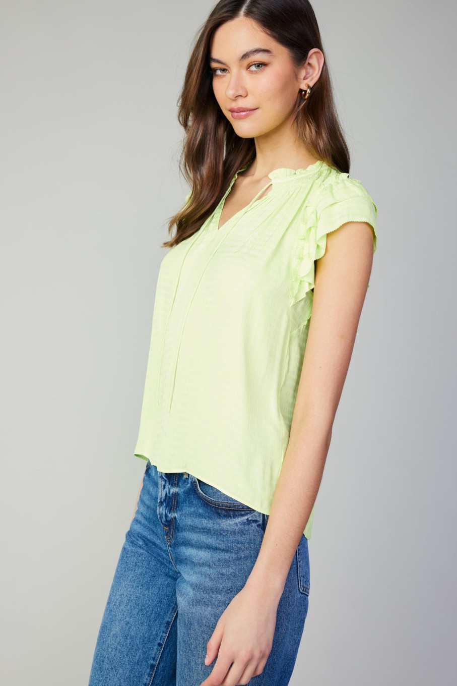 CURRENT AIR Sadie Tiered Sleeve Blouse Short Sleeve Tops