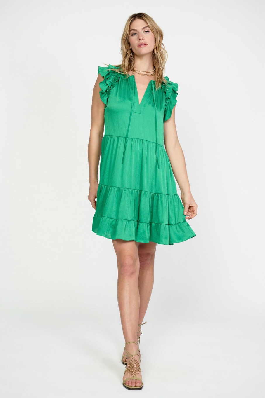 CURRENT AIR Emerald Flutter Sleeve Dress Mini Dresses