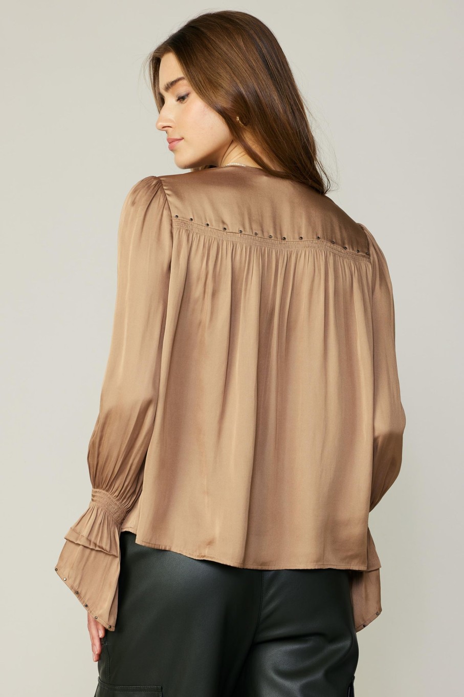 CURRENT AIR Layered Cuff Blouse Long Sleeve Tops