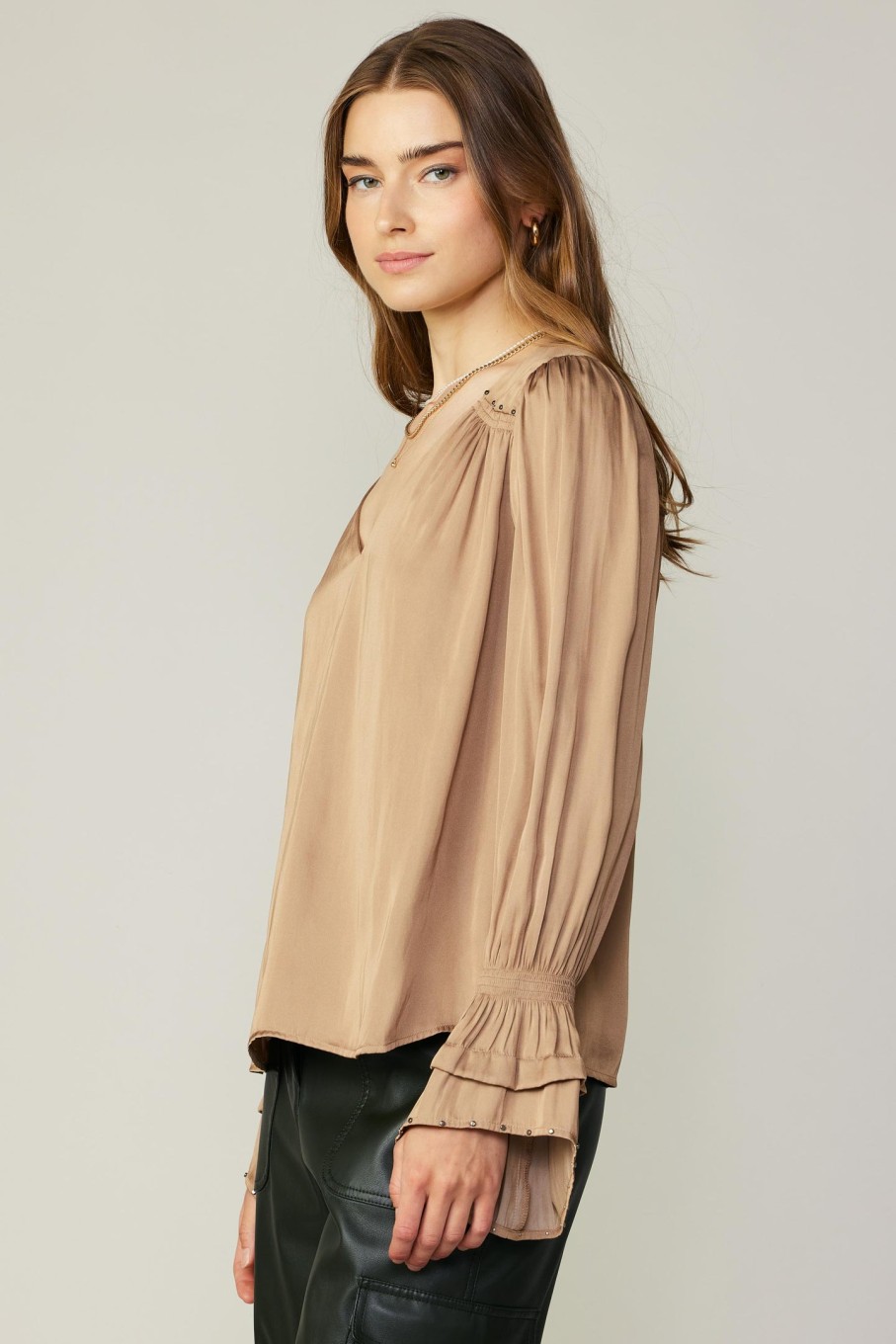 CURRENT AIR Layered Cuff Blouse Long Sleeve Tops