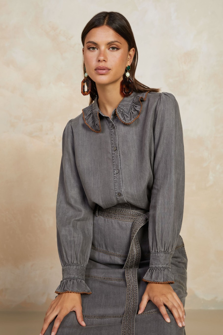 CURRENT AIR Chambray Button Down Blouse Blouses