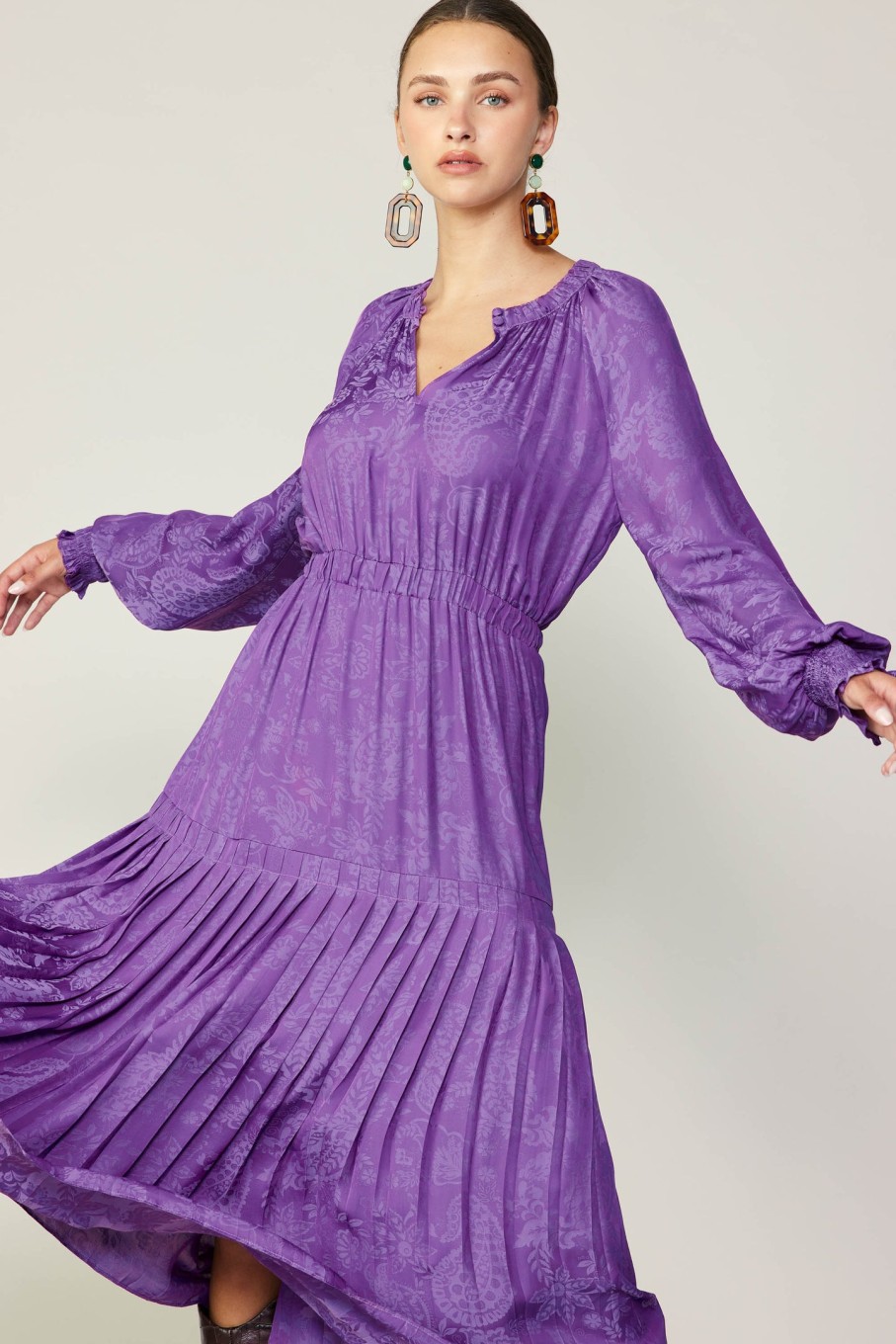 CURRENT AIR Floral Smocked Cuff Midi Dress Midi Dresses