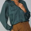 CURRENT AIR Gathered Split Neck Blouse Blouses
